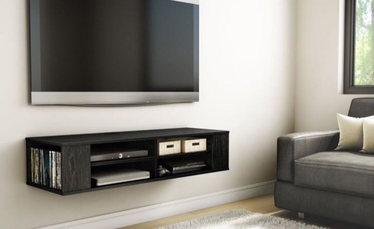 Black Hanging TV Stand AV Shelves Entertainment Center For Home Flat Screen 